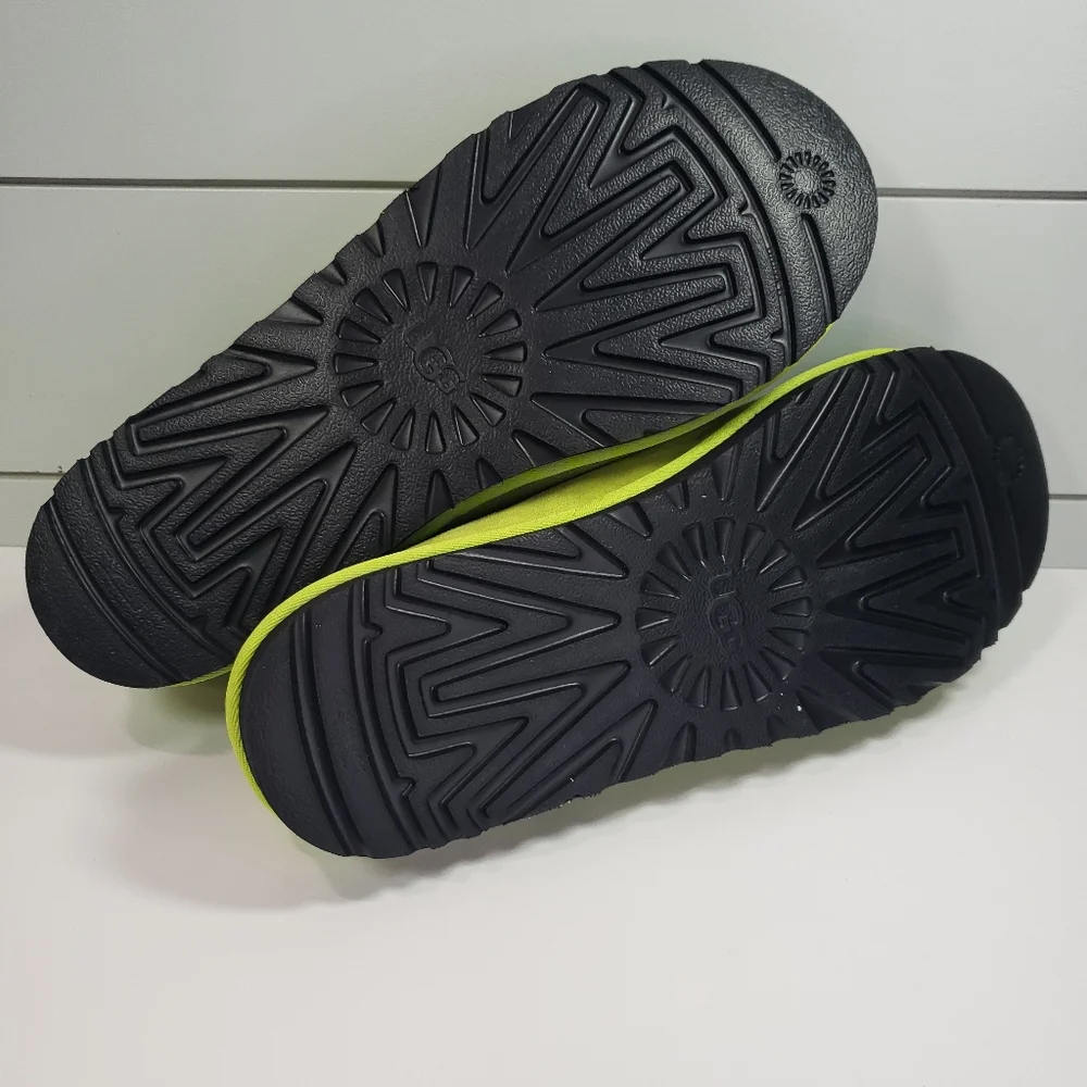UGG Tasman Chopd Key Lime Black Neon Green Suede Wool Slippers Size Men's 11